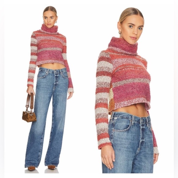 Free People My Girl Turtleneck Sunburst Combo Top Sweater Size Medium - Picture 1 of 14